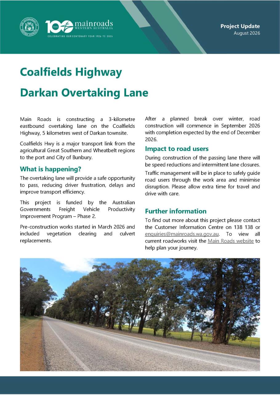 Coalfields Highway Darkan Overtaking Lane Update