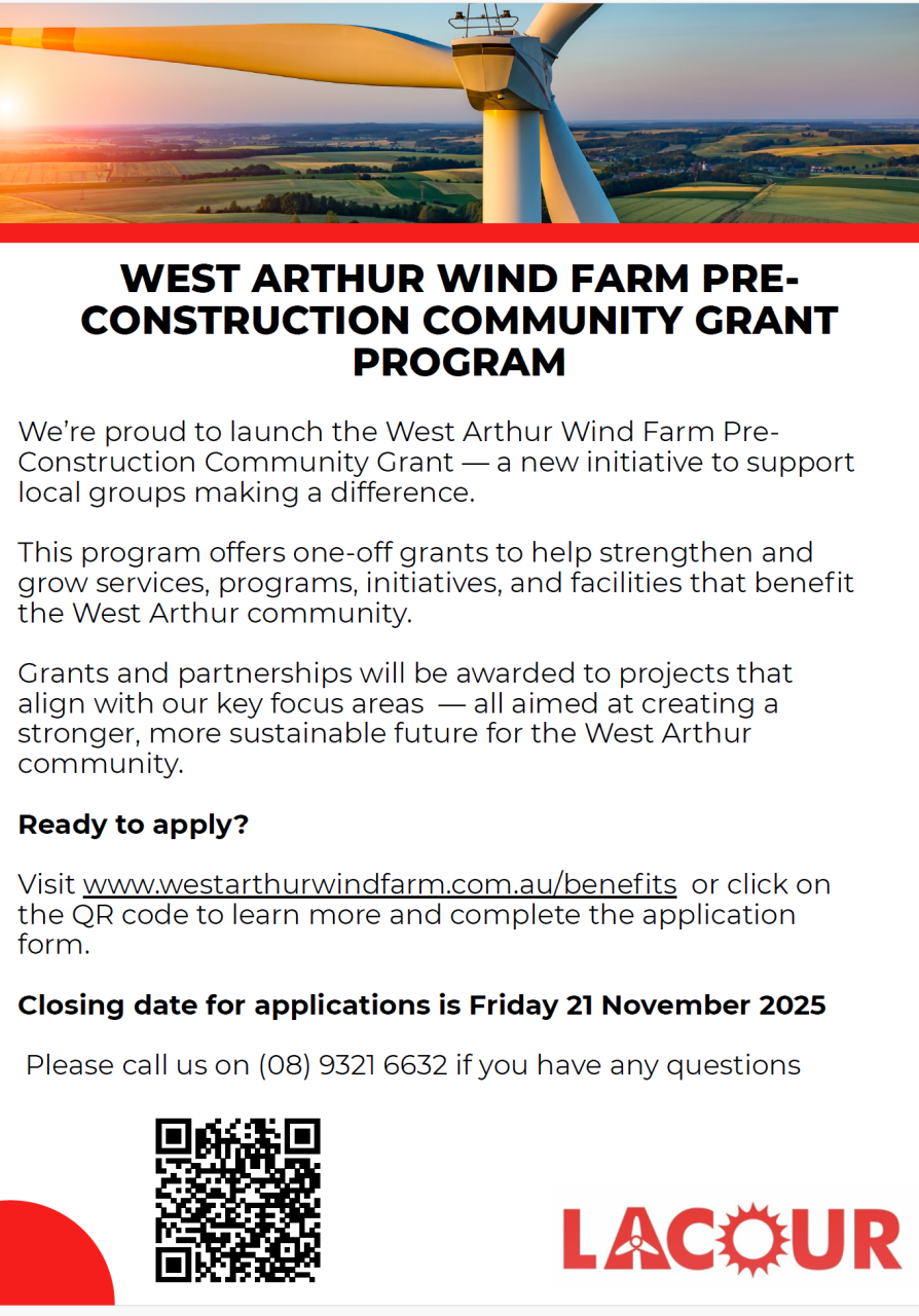 West Arthur Wind Farm Pre-Construction Community Grant Program